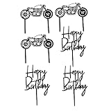 ibasenice 6 Stück Motorrad Kucheneinsätze Happy Birthday Kucheneinsätze Motor Cupcake Picks Französische Butterdose Party Happy Birthday Dekorationen Geburtstagskuchen Einsatzk
