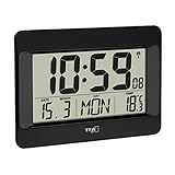 TFA Dostmann Wanduhr digital, 60.4519.01, Funkuhr mit Innentemperatur, Wochentag (8 Sprachen), Datum, Küchenuhr, Zeitzoneneinstellung, schwarz, Kunststoff, (L) 215 x (B) 160 x (H) 26 (68)