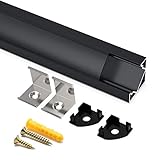Angdarun LED Aluminium Profil 6 x 1m 45 Grad Led Strip und Kanäle mit Endkappen und Schwarz Abdeckung für Streifen & Bänder Eckprofil(6x1m-V)