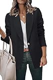 CZIMOO Damen Blazer Langarm Open Front Business Cardigan mit Taschen Knopfleiste Elegant Revers Anzüge Jacken Schwarz L