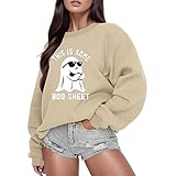 Halloween Sweatshirt Damen Halloween Pullover Kürbis Ghost Muster T-shirt Vintage Sweat Pulli Ohne Kapuze Oversized Oberteil Tops Halloween Kostüm Casual Herbst Sweatshirts für Damen Lang