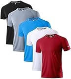 Holure Herren 5er Pack Sports Atmungsaktiv Schnelltrocknend Kurzarm T-Shirts Schwarz/Grau/Blau/Weiß/Rot 02-M