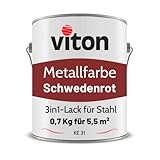 VITON Metallfarbe in Rot - 0,7 Kg Metall-Schutzlack Seidenmatt - Dauerhafter Schutz & hohe Beständigkeit - 3in1 Grundierung & Deckfarbe - Metalllack direkt auf Rost - KE31 - RAL 3011 Schw
