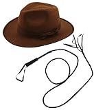 Indiana Jones Style Brown Explorer Hat and Bull Whip Fancy Dress Accessories (Mega_Jumble)