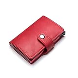 TABKER Geldbörse Men Leather Wallet Cards Holder Protector Smart Wallet Aluminum Case Box Card Holder Wallet (Color : Red)