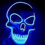 Tibroni Halloween Maske, Led Skelett Maske Leuchten Maske Gruseligsten Halloween-Maske für Erwachsene, Männer und Frauen (Blau)