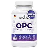 Bandini® OPC Traubenkernextrakt 365 Kapseln | Hochdosiert mit 1076mg je dosis | Höchster Gehalt nach HPLC | Aus italienischen Weintrauben | 1052mg Extrakt mit 999,4mg OPC + 24mg Vitamin C | 6 M