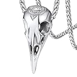 FaithHeart Silber Raven Skull Anhänger Vintag Retro Vogelschädel Anhänger mit Keltischer Knot Viking Raven Amulett mit Geschenkebox für Damen H