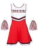 Redstar Fancy Dress Cheerleaderkostüm Damen mit Cheerleader Pompoms – Cheerleader Kostüm Damen – Kostüm Damen als High School Cheerleader – Halloween Kostüm D