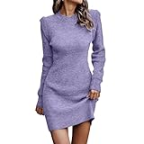Damen Strickpullover Kleid für Frauen UK Geripptes Pulloverkleid Casual Rundhals Slim Kleid Lange Pullover Pullover Kleid Einfarbig Strickpullover Einfache Mode Pullover, violett, XXXXL
