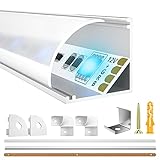 LIAOINTEC LED Aluminium Profil 10 x 1m V-Form mit Weiß Milchige Abdeckung, Endkappen, und Montageklammer für LED-Streifen, Leisten (LED Strips/Band bis 12 mm inkl.)