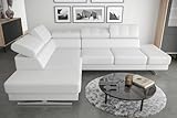 Friderik Ecksofa Emporio Ledersofa 225×300 cm verstellbare Kopfstützen Silberne Beine Leder (Weiß, Links)