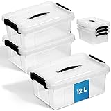 Schmacht® Aufbewahrungsboxen mit Deckel I BPA Frei, Lebensmittelecht I Aufbewahrungsbehälter I Extrem robust durch verstärkte Bodenstruktur (12l I 3-er Set, Transparent - Mit Deckeltragegriff)