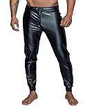 Noir Handmade Men Collection Herren Pants in schwarz Treggings Hose aus Powerwetlook Material mit elastischem Bund zum schüren M