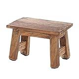 LS-LebenStil Vintage Teak Holz Fuß-Hocker Braun 28cm Tritthocker Schemel Fußbank Bänkchen Fußschemel Sitzhocker Badhocker Blumenhocker Pflanzenhock