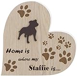 Maturi Freistehendes Schild mit Aufschrift Home Where My Dog is, in Herzform, Staffi, Holzwerkstoff, Braun, 17.6 x 15 x 2