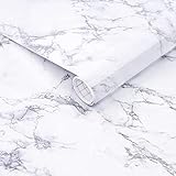 Arthome Weiß Klebefolie Marmor Folie 44x254cm Abziehen und Aufkleben Tapete Selbstklebende Vinyl Dekorative Folie für Möbel Schreibtisch, Küche Arbeitsplatte, Regal Liner Cover Ob