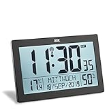 ADE Digitale Funkuhr mit großem XL-Display | Kalender | mit Temperaturanzeige & Hygrometer | Wanduhr | Funkwecker mit 2 Weckzeiten und Schlummerfunktion | schw
