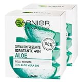 Garnier SkinActive feuchtigkeitsspendende Gesichtscreme 48h Aloe Vera mit erfrischender Wirkung für normale Haut, Formel mit Inhaltsstoffen 96% natürlichen Ursprungs - 2 Dosen à 50