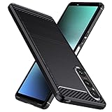Natbok für Sony Xperia 1 V Hülle, Weiches TPU Stoßdämpfung Handyhülle für Sony Xperia 1 V Case, Kohlefaser Design Dünne SchutzHülle, Anti-Rutsch, Kratzfeste Sony Xperia 1 V Hülle,Schw