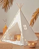 Tiny Land Tipi Zelt für Kinder, Drinnen und Draussen Spielzelt Mit Gepolsterter Decke, Lichterkette & Aufbewahrungstasche - Segeltuch Kinderzelt, Sp