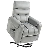 HOMCOM Aufstehhilfe Relaxsessel TV Sessel mit schlaffunktion elektrischer Fernsehsessel mit Liegefunktion Samtartiges Polyester Metall Schaumstoff Hellgrau 79 x 97 x 103