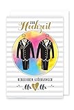 Homo-Ehe Hochzeit Karte Grußkarte Mr&Mr Mann&Mann Anzüge Regenbogenfarben 16x11