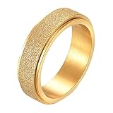 Mesnt Damen Ringe Edelstahl, Frosted Fidget Spinner Ring 6MM aus 316L Edelstahl für Frauen Gold, Größe 49 (15.6)
