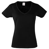 Fruit of the Loom Lady-Fit Valueweight Damen T-Shirt, V-Ausschnitt (M) (schwarz)