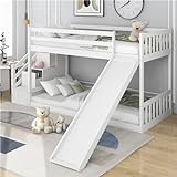 hrijusdif Kinderdoppelbett mit Rutsche, Multifunktionsdoppelbett, Kinderbett mit 2 Schubladen auf Treppe, mit R