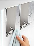 2 Haken für Duschwand - Ohne Bohren - Innen gepolstert - Rostfreier Edelstahl - Für Glasstärken von 6-12