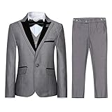 Jungen Kostüm 3-teilig Klassisch Slim Fit Hochzeitsanzug Tuxedo Jacke Hose und Weste Mode Jungen Anzug(Grau 7 Jahre)