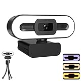 Goaic 1080p HD-Webcam mit verstellbarem Ringlicht, Weitwinkelkamera, USB 2.0, Plug-and-Play, Computer-Webkamera, für Video-Streaming, Konferenzen, Spiele, S