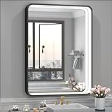 JSneijder LED-Badezimmerspiegel mit Lichtern, 61 x 81 cm, schwarzer Schminkspiegel mit Metallrahmen, beschlagfreier schwarzer Spiegel, Wandmontage, dimmbar, Schlafzimmer, LED-Make-up-Spieg