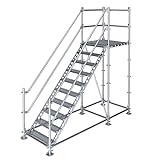 Scafom-rux Feuerverzinkte Bautreppe [10 Stufen | mit Podest] Außentreppe - 2m Höhe, 80cm breit, 45 Grad - Treppe außen, Stahltreppen für Gerüst und Garten - Aussentreppen Stahl - Treppen B