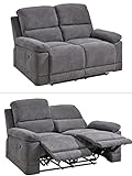 Hochwertiges 2-Sitzer Sofa mit praktischer Relax-Funktion, Federkern Funktionssofa verstellbar mit manueller Starthilfe zum Entspannen, 153 cm breit, mit Microfaserstoff in Grau bezogen / 16119