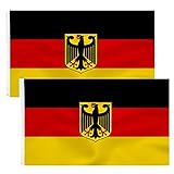2pcs Deutschland Fahne mit adler 90 x 150 cm - Deutsche Flagge Polyester leuchtenden Farben mit Messing-Ösen Germany Flag…