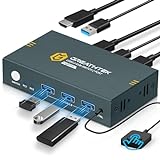 USB 3.0 KVM Switch HDMI 2 Port 4K@60Hz, KVM Switches für 2 PC 1 Monitor Mit 3 USB3.0 Ports, HDMI2.0, HDCP2.2, Unterstützung der EDID Funktion, Inklusive 2 USB 3.0 Kab