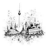 Edition Seidel Premium Wandbild Berlin city silhouette auf hochwertiger Leinwand (60x60 cm) gerahmt. Leinwandbild Kunstdruck schwarz weiß Bild stylish Wohnung Büro Loft Lounge Bar Galerie Lobby
