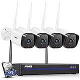 ANNKE 3MP Funk Überwachungskamera Set Aussen 8CH 5MP NVR mit 4 X 3MP WiFi Kameras Videoüberwachungs Set mit 1TB Festplatte unterstützt Audioaufzeichnung, IP66 Wetterfest, kompatibel mit Alex