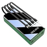 Grün, Powerbank 50.000 mAh, tragbares Ladegerät mit großer Kapazität, integrierter externer Akku mit 4 Kabeln, Notstromversorgung mit Schnellladung mit Display und Taschenlamp