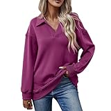BUXTOM Damen Viertel V-Ausschnitt Oversized Pullover Langarm Sweatshirts Trendy Herbst Y2K Kleidung mit Taschen Herbst Trendy Y2K Kleidung Lila, violett, 42