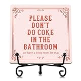 Lustige Badezimmerschilder, Holzschild mit Aufschrift 'Please Don't Do Coke In The Bath', lustiges Badezimmer-Schreibtisch-Dekor, Retro-Stil, rosa Badezimmer-Kunstschilder, Badezimmer-Regal-Dekor,