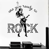 Rocksänger-Wandaufkleber, Musik-Rock-Zitat, 'Are You Ready for Rock', Wandsticker für Wohnzimmer, Wanddekoration, Vinyl-Aufkleber, 65 x 57