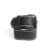 kwbLeder-Gürtel aus robustem Rinds-Leder, Doppelsteg-schnalle, in Schwarz, 105 cm, mit weißer Naht, für Werkzeug-Taschen, J