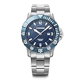 WENGER Herren Armbanduhr Seaforce Ø 43 mm, Swiss Made, Analog Quarz, Wasserdicht bis 200 m, Edelstahl-Armband, Blau/Silber, 01.0641.133