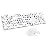 Kabellose Tastatur-Maus-Kombination, 104 Tasten, niedliche bunte Tastatur mit Nummernblock und Maus für Windows, Computer, PC, Notebook, Laptop (weiß)