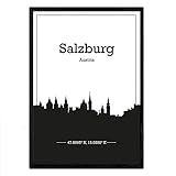 Nacnic Plakat mit Karte Salzburg - Österreich. Skyline Blätter mit Städten in Europa mit schwarzen Schatten. A4-F