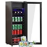 Merax Kühlschrank 128L, Freistehend Getränkekühler mit 120L-Kühlschrank + 8L-Gefrierschrank, mit LED-Innenbeleuchtung und Verstellbare Einlegeböden, Superleise für Restaurant, Bar, Getränke und B