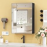 JBLCC Medizinschrank mit Spiegel (komplett montiert), 40,6 x 55,9 cm, Aluminium-Badezimmerspiegel mit Stauraum, moderner Medizinschrank zur Wandmontage oder versenkt, Schw